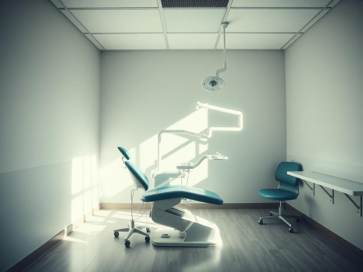 Empty dental treatment room lit by daylight