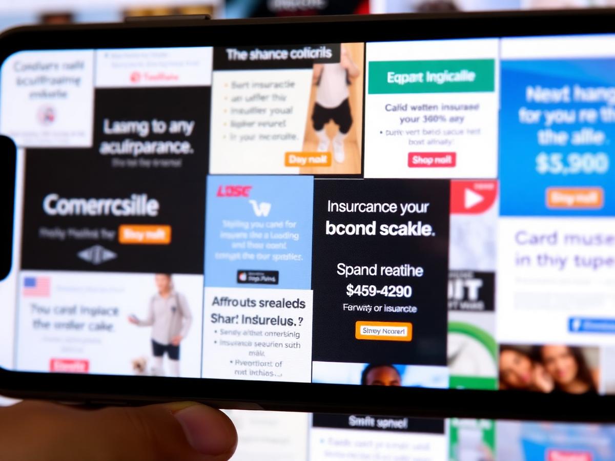 Phone screen overflowing with insurance comparison ads