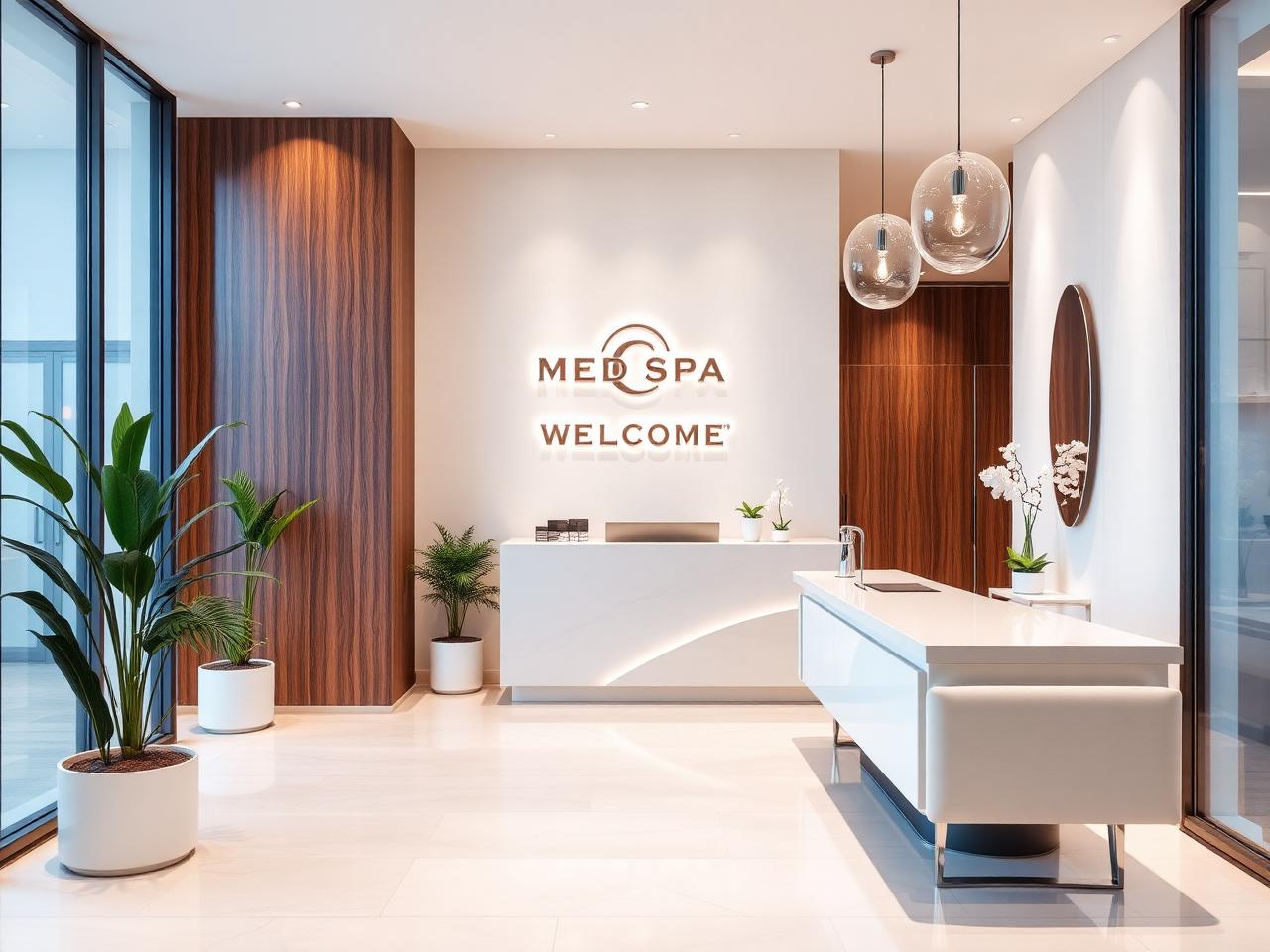 Bright welcoming med spa reception desk