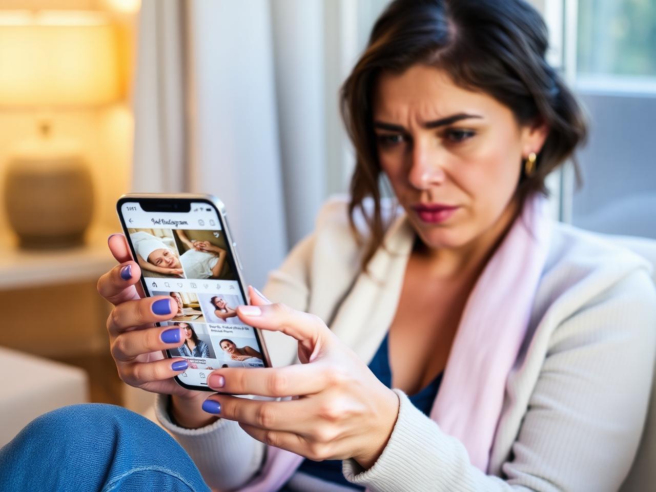 Woman scrolling through med spa ads on her phone
