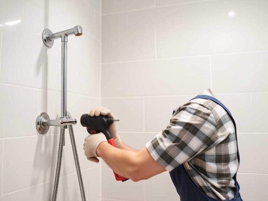 Plumber repairing modern bathroom fixture